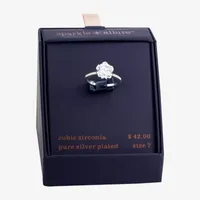 Sparkle Allure Cubic Zirconia Pure Silver Over Brass Flower Cocktail Ring