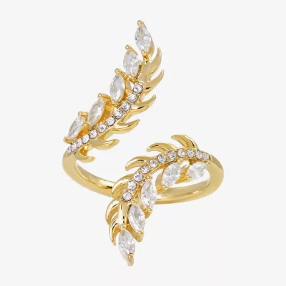 Sparkle Allure Cubic Zirconia 14K Gold Over Brass Flower Bypass Cocktail Ring