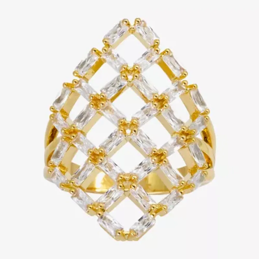 Sparkle Allure Cubic Zirconia 14K Gold Over Brass Cocktail Ring