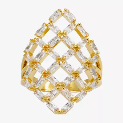 Sparkle Allure Cubic Zirconia 14K Gold Over Brass Cocktail Ring