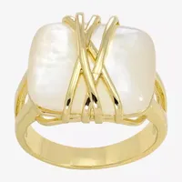 Sparkle Allure Simulated Pearl 14K Gold Over Brass Cocktail Ring