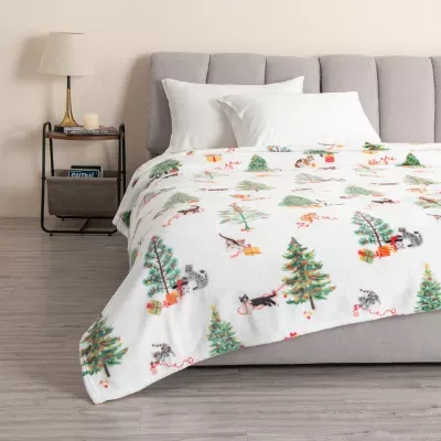 Linery Velvet Plush Fleece Holiday Printed Blanket