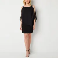 MSK Womens Short Sleeve Embellished Sheath Dress