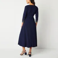 MSK 3/4 Sleeve Beaded Midi Fit + Flare Dress