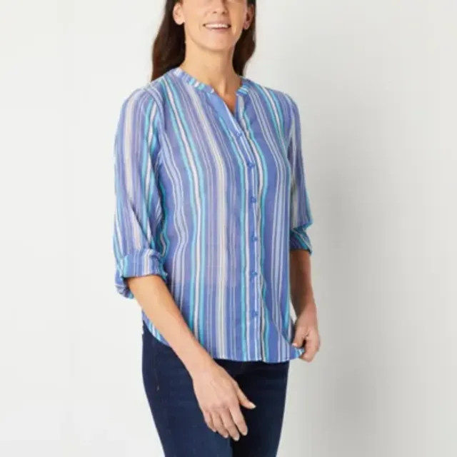 Liz Claiborne Womens Short Sleeve Regular Fit Button-Down Shirt