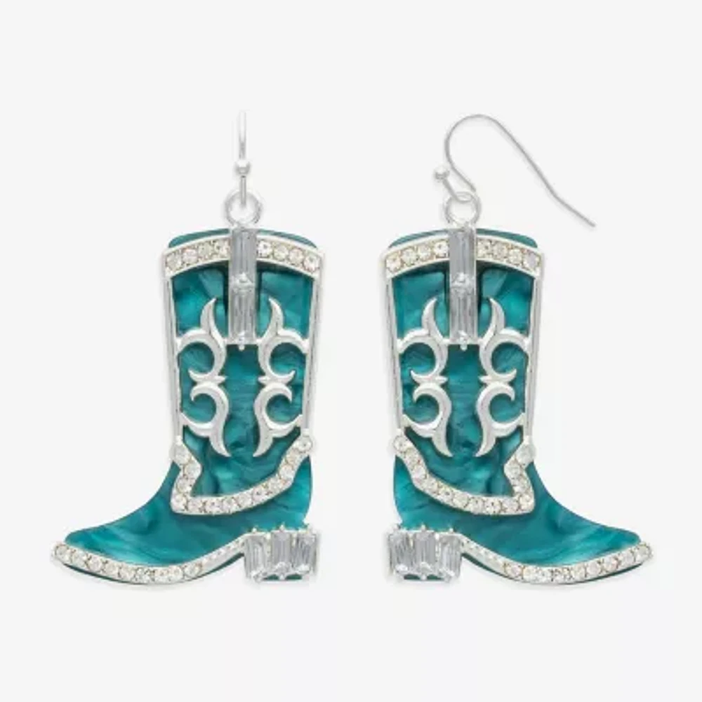 Bijoux Bar Silver Tone Boot Glass Drop Earrings