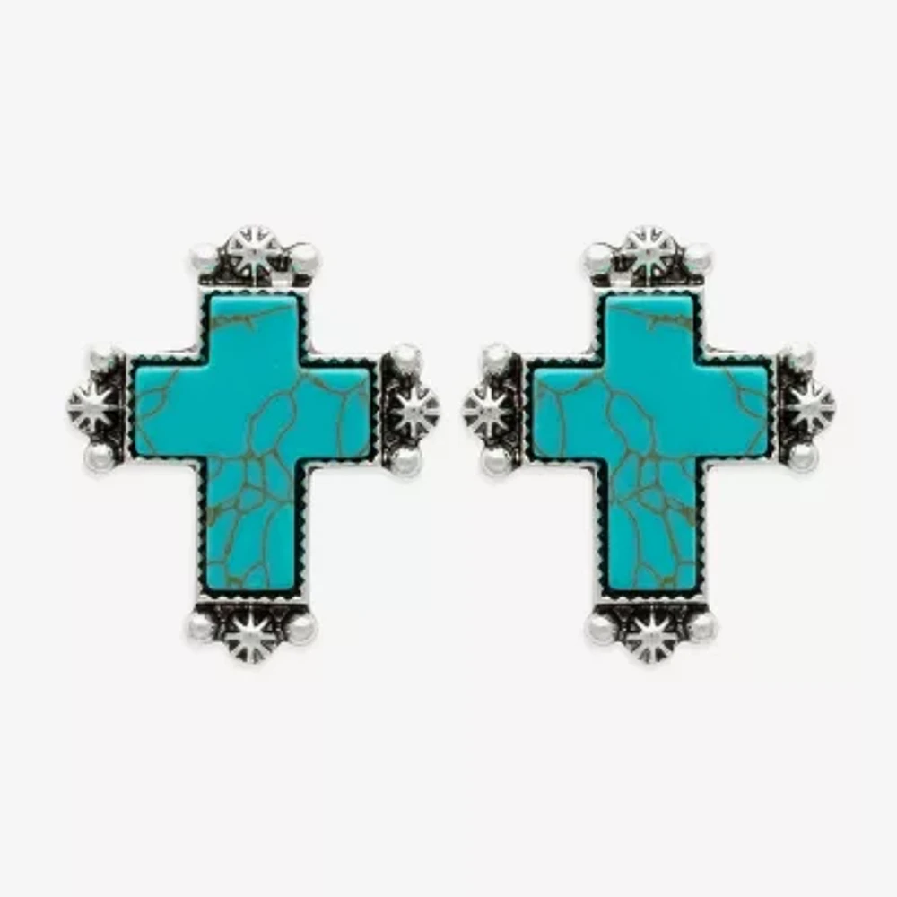 Bijoux Bar Silver Tone Glass 26.6mm Cross Stud Earrings