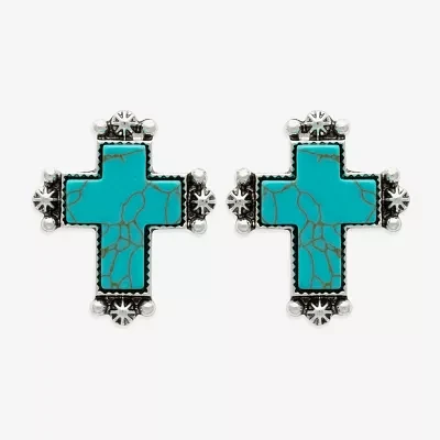 Bijoux Bar Silver Tone Glass 26.6mm Cross Stud Earrings