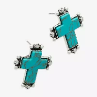 Bijoux Bar Silver Tone Glass 26.6mm Cross Stud Earrings