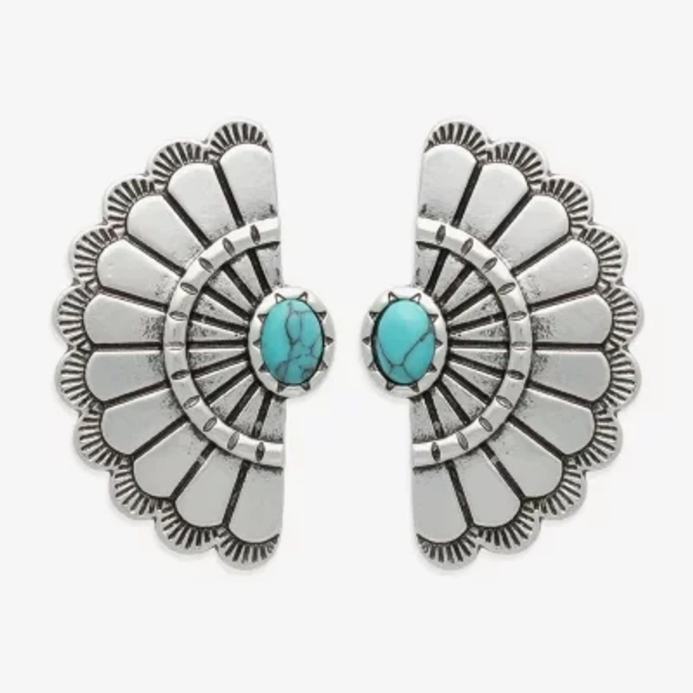 Bijoux Bar Silver Tone Blue Glass 22.5mm Stud Earrings