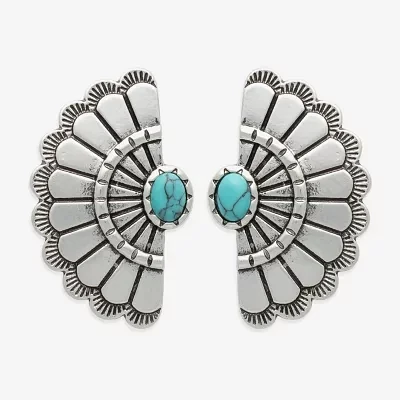 Bijoux Bar Silver Tone Blue Glass 22.5mm Stud Earrings
