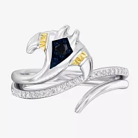 Enchanted Disney Fine Jewelry Womens 1/10 CT. T.W. Genuine Blue Sapphire 14K Gold Over Silver Moana Cocktail Ring