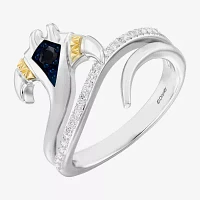 Enchanted Disney Fine Jewelry Womens 1/10 CT. T.W. Genuine Blue Sapphire 14K Gold Over Silver Moana Cocktail Ring