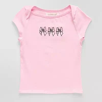 CLEVER & KIND Big Girls Embroidered Crew Neck Short Sleeve T-Shirt