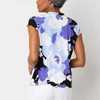 Liz Claiborne Womens Keyhole Neck Short Sleeve Blouse