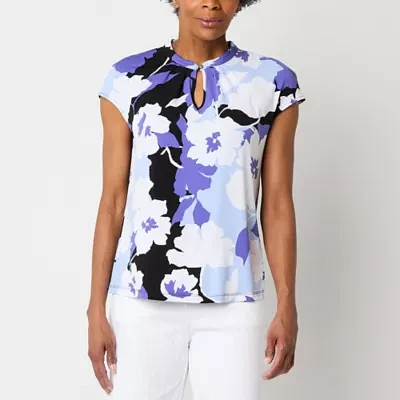 Liz Claiborne Womens Keyhole Neck Short Sleeve Blouse