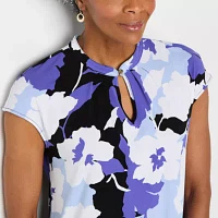 Liz Claiborne Womens Keyhole Neck Short Sleeve Blouse