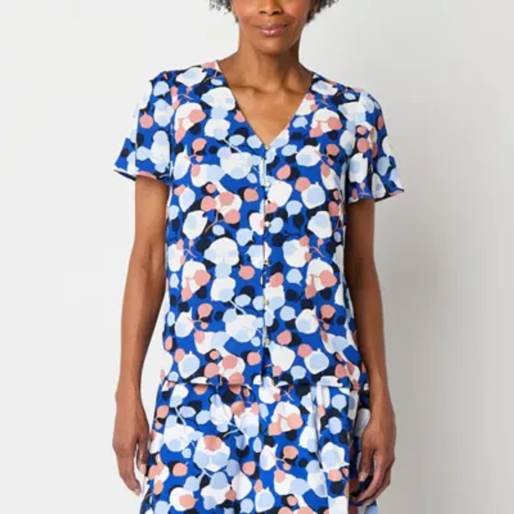 Liz Claiborne Womens V Neck Short Sleeve Blouse
