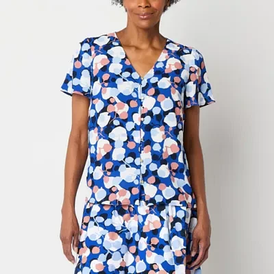 Liz Claiborne Womens V Neck Short Sleeve Blouse