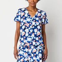 Liz Claiborne Womens V Neck Short Sleeve Blouse