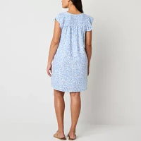 Liz Claiborne Womens Short Sleeve Floral Midi A-Line Dress