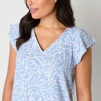 Liz Claiborne Womens Short Sleeve Floral Midi A-Line Dress