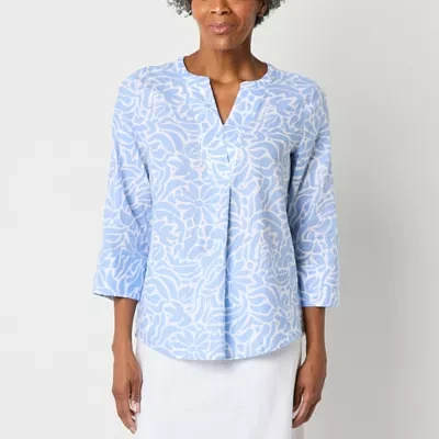Liz Claiborne Womens V Neck 3/4 Sleeve Blouse