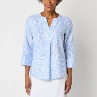 Liz Claiborne Womens V Neck 3/4 Sleeve Blouse