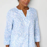 Liz Claiborne Womens V Neck 3/4 Sleeve Blouse