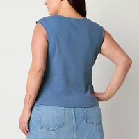 a.n.a Ribbed Womens Plus U Neck Short Sleeve T-Shirt