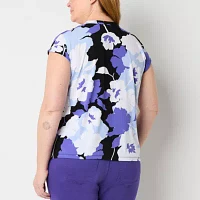 Liz Claiborne Plus Womens Keyhole Neck Short Sleeve Blouse