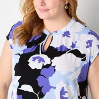 Liz Claiborne Plus Womens Keyhole Neck Short Sleeve Blouse