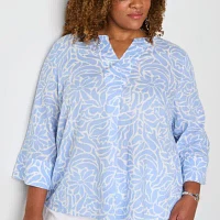 Liz Claiborne Plus Womens Split Crew Neck 3/4 Sleeve Blouse
