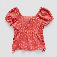 Thereabouts Little & Big Girls Square Neck Short Sleeve Blouse