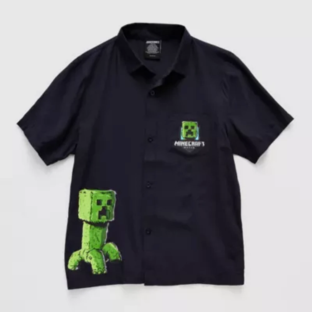 Little & Big Boys Short Sleeve Minecraft Button-Down Shirt