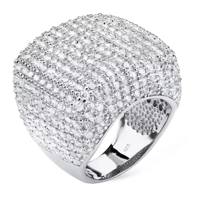 Womens White Cubic Zirconia Sterling Silver Cocktail Ring