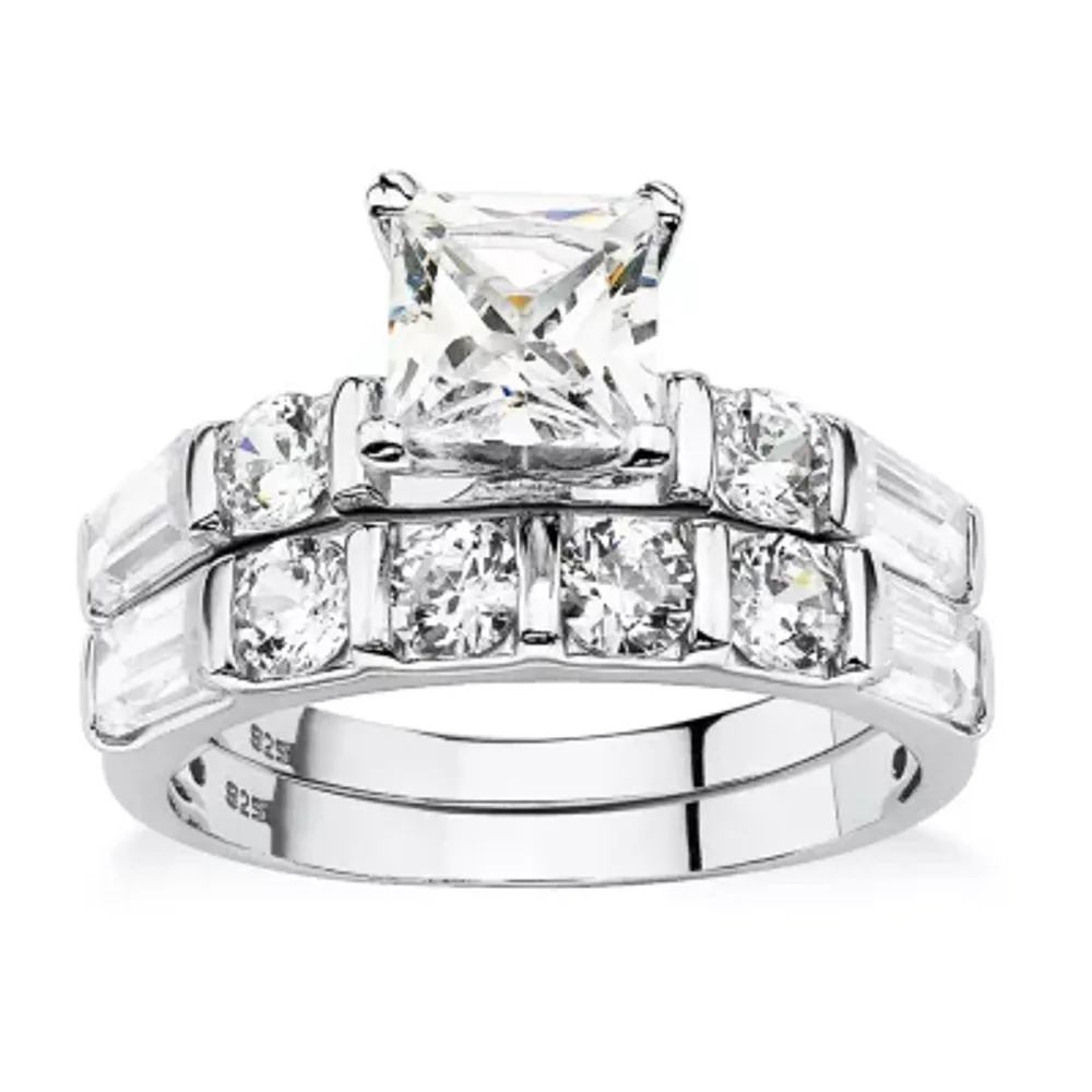 DiamonArt® Womens 3 1/2 CT. T.W White Cubic Zirconia Platinum Over Silver Bridal Set