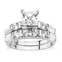 DiamonArt® Womens 3 1/2 CT. T.W White Cubic Zirconia Platinum Over Silver Bridal Set