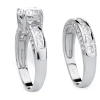 DiamonArt® Womens / CT. T.W. White Cubic Zirconia Platinum Over Silver Bridal Set