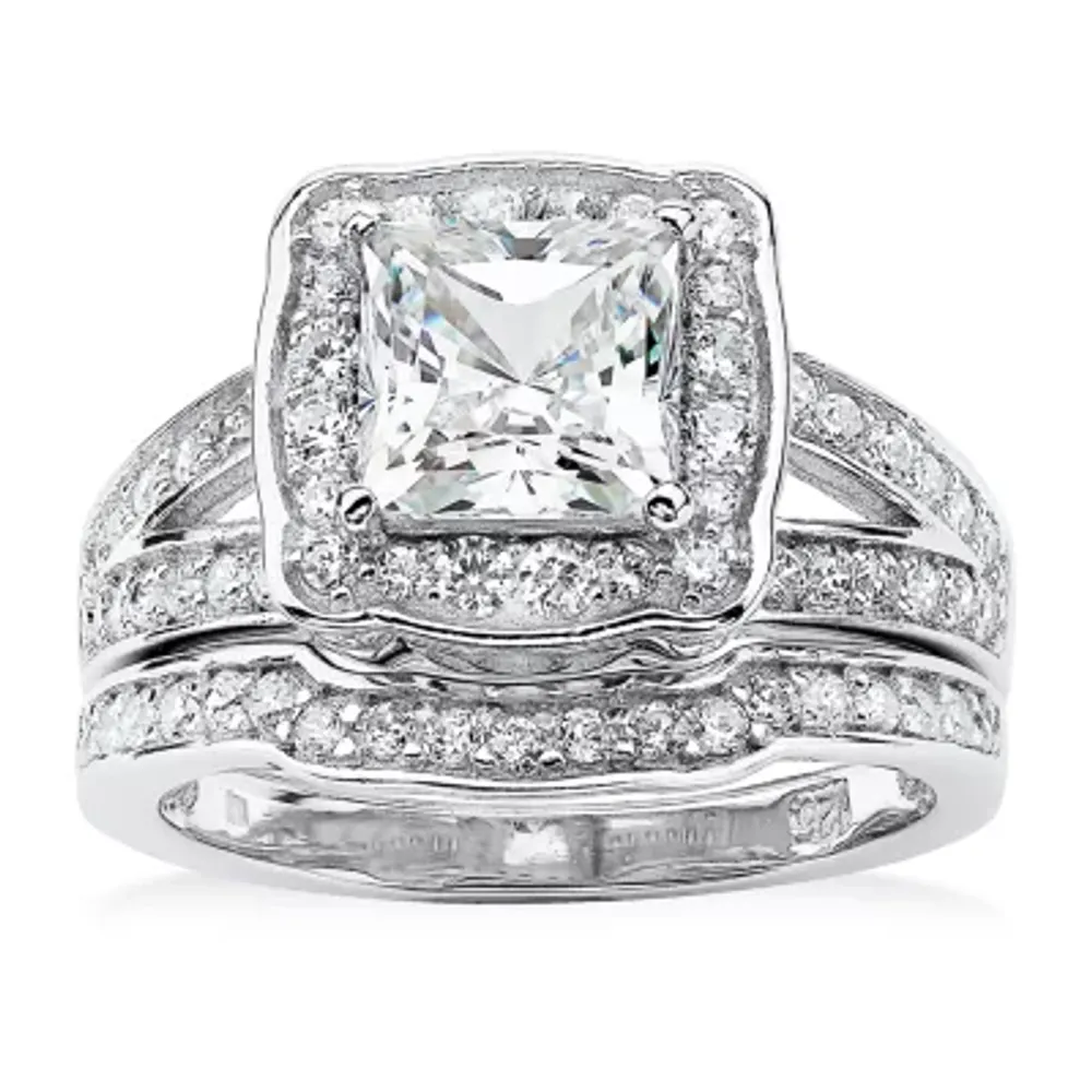 Womens 2 1/2 CT. T.W. White Cubic Zirconia Platinum Over Silver Bridal Set