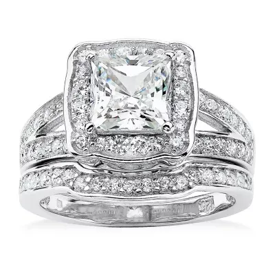 Womens 2 1/2 CT. T.W. White Cubic Zirconia Platinum Over Silver Bridal Set