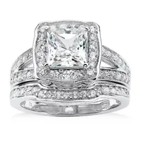 Womens 2 1/2 CT. T.W. White Cubic Zirconia Platinum Over Silver Bridal Set