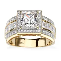 DiamonArt® Womens 3 CT. T.W. White Cubic Zirconia 18K Gold Over Silver Engagement Ring