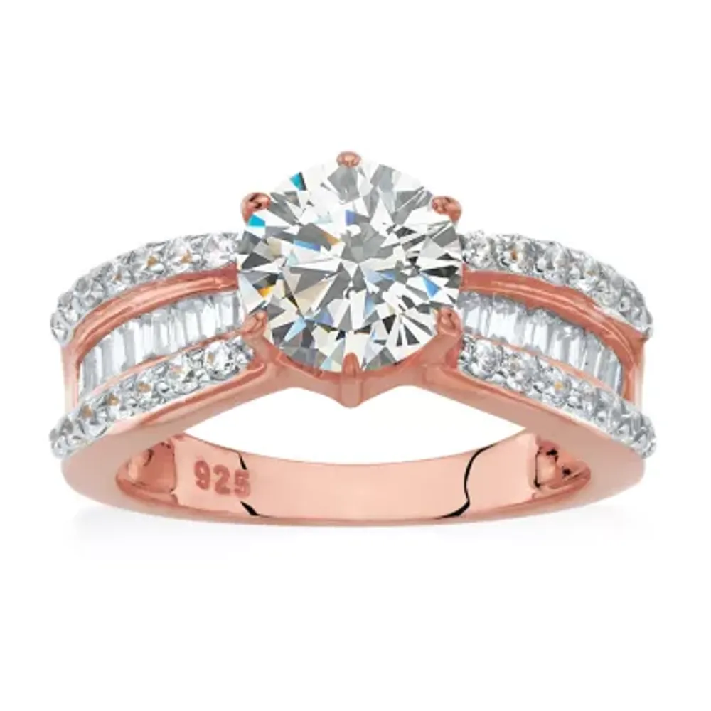 Womens 3 CT. T.W. White Cubic Zirconia 18K Rose Gold Over Silver Engagement Ring