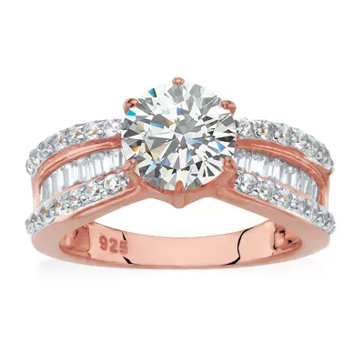 Womens 3 CT. T.W. White Cubic Zirconia 18K Rose Gold Over Silver Engagement Ring