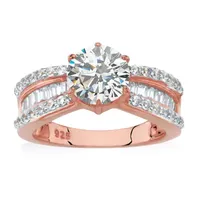 Womens 3 CT. T.W. White Cubic Zirconia 18K Rose Gold Over Silver Engagement Ring