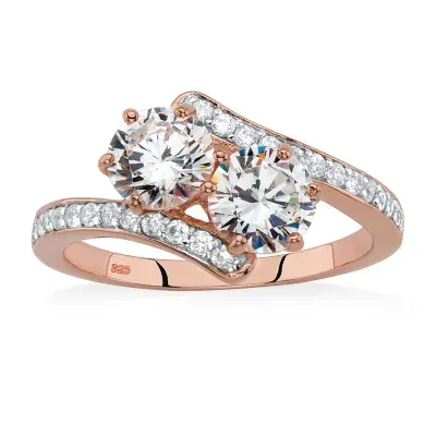 DiamonArt® Womens 2 1/5 CT. T.W. White Cubic Zirconia 18K Rose Gold Over Silver Cocktail Ring