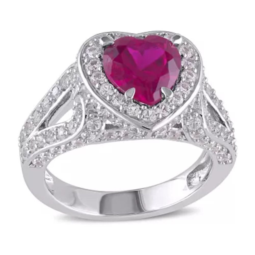 Heart-Shaped Lab-Created Ruby and White Sapphire Sterling Silver Ring