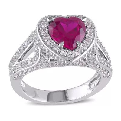 Heart-Shaped Lab-Created Ruby and White Sapphire Sterling Silver Ring