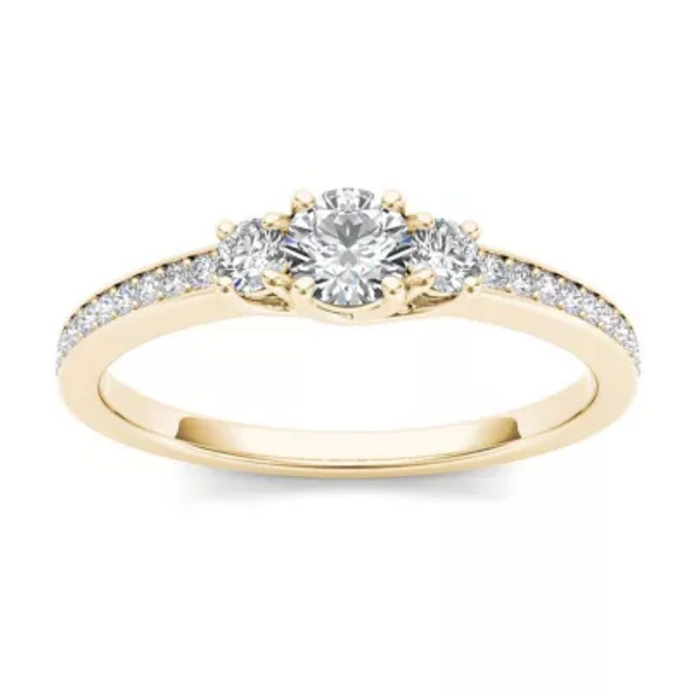 1/2 CT.T.W. Natural Diamond 14K Yellow Gold 3-Stone Engagement Ring